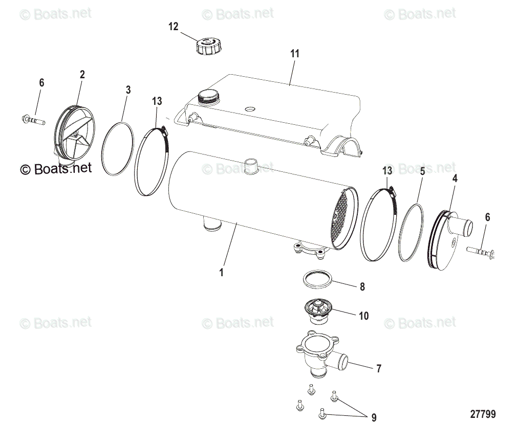 Mercruiser Sterndrive Gas Engines OEM Parts Diagram for Cooling System