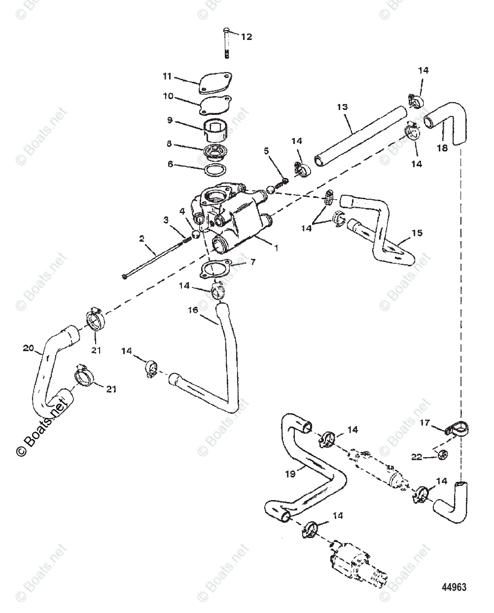 Mercruiser Inboard Gas Engines OEM Parts Diagram for THERMOSTAT HOUSING