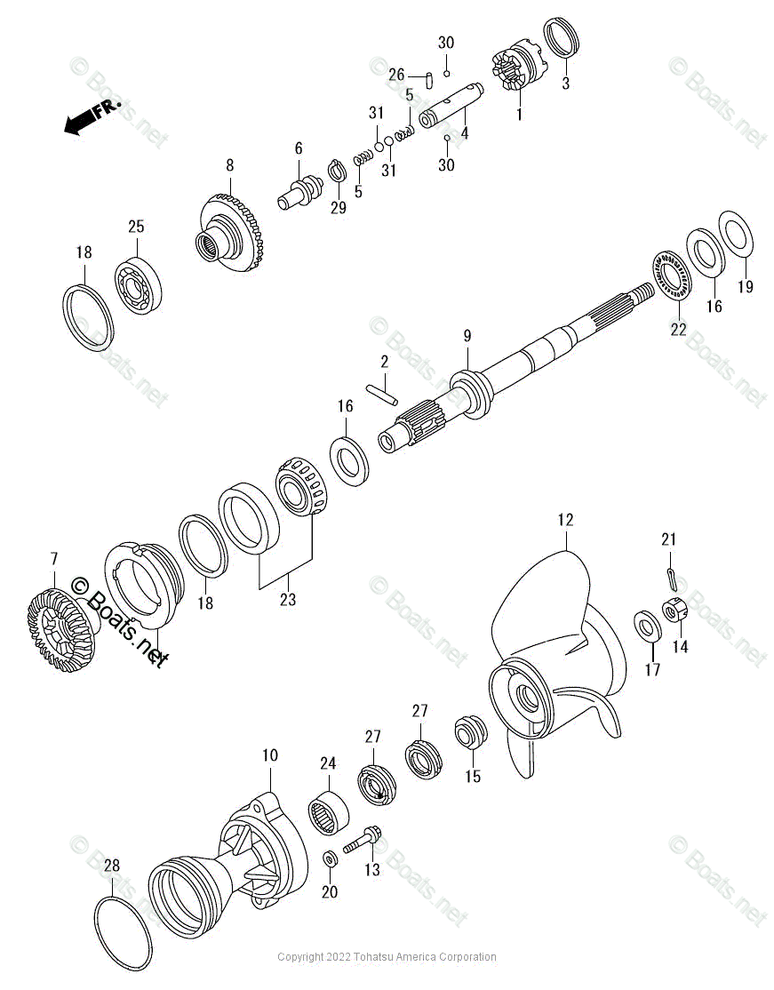 Tohatsu Outboard 2022 OEM Parts Diagram for PROPELLER SHAFT + PROPELLER