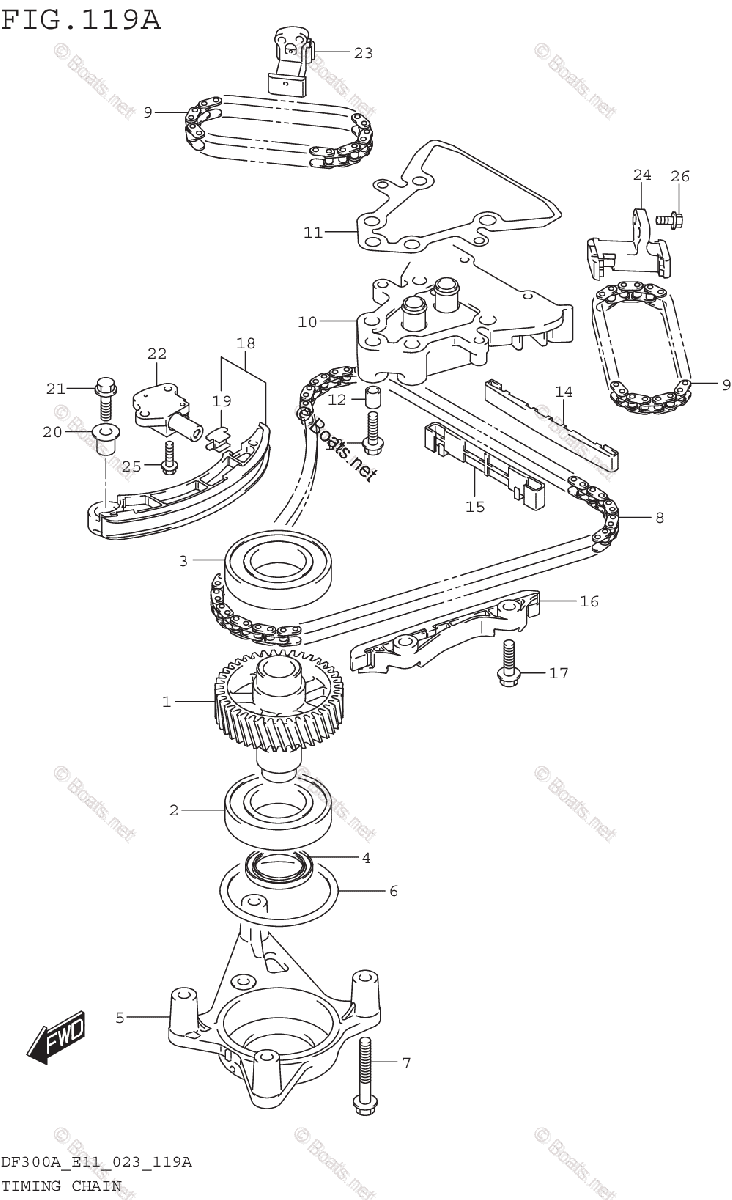 Suzuki Outboard 250HP OEM Parts Diagram for TIMING CHAIN