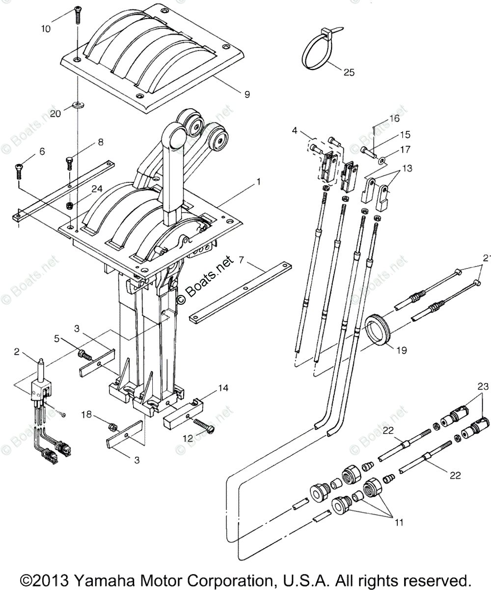 Yamaha Boats 2000 OEM Parts Diagram for Remote Control Cables