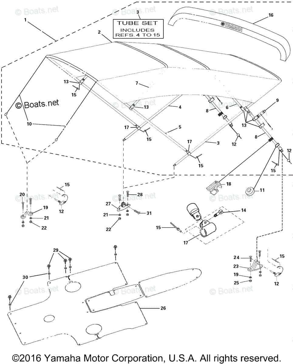 Yamaha Boats 2006 OEM Parts Diagram for Bimini Top Carpet