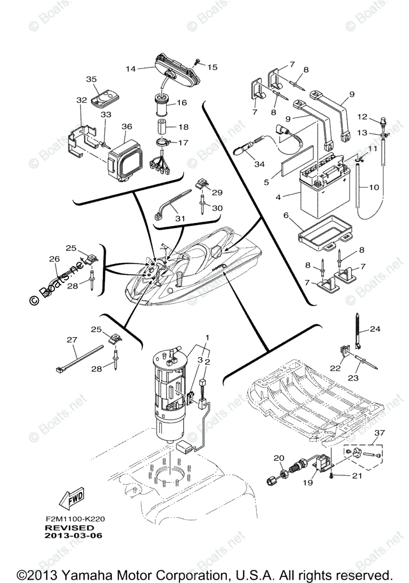 Yamaha Waverunner 2013 OEM Parts Diagram for Electrical 3 | Boats.net