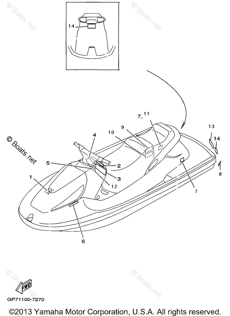 Yamaha Waverunner 1997 OEM Parts Diagram for Important Labels