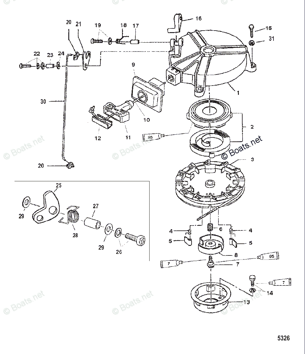 Mercury Outboard 40HP OEM Parts Diagram for RECOIL STARTER