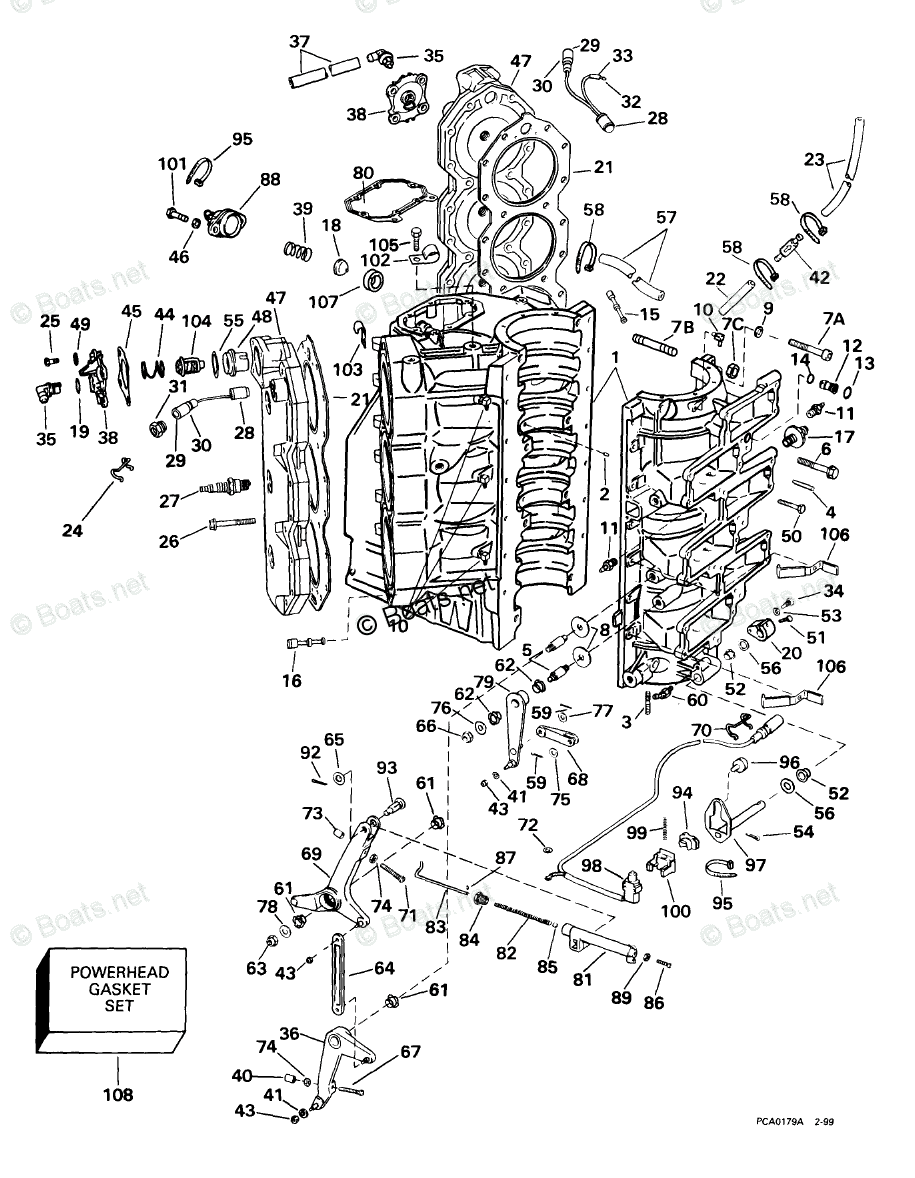 Johnson Outboard 225HP OEM Parts Diagram for CYLINDER & CRANKCASE ...