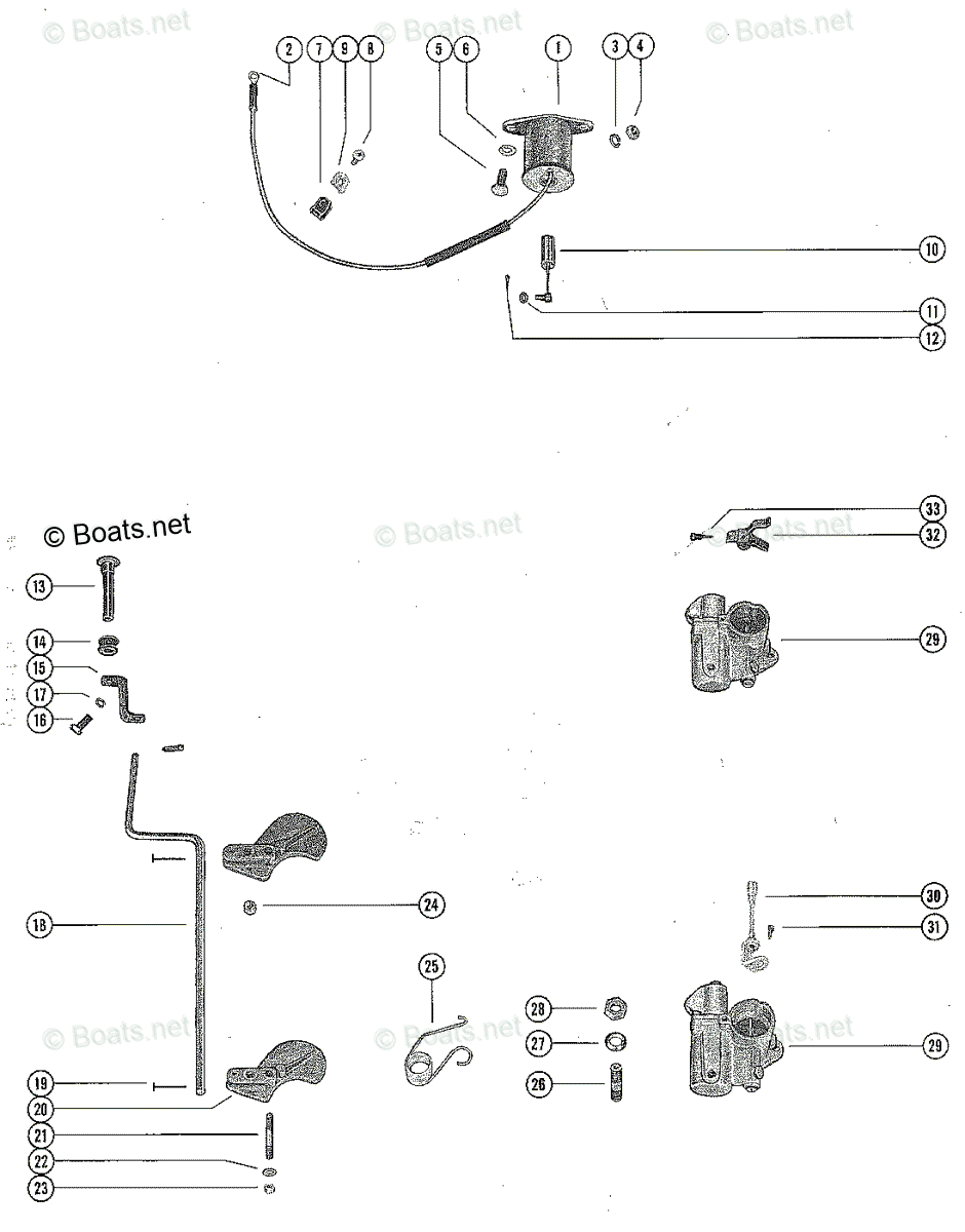 Mercury Outboard 65HP OEM Parts Diagram for Carburetor Linkage and