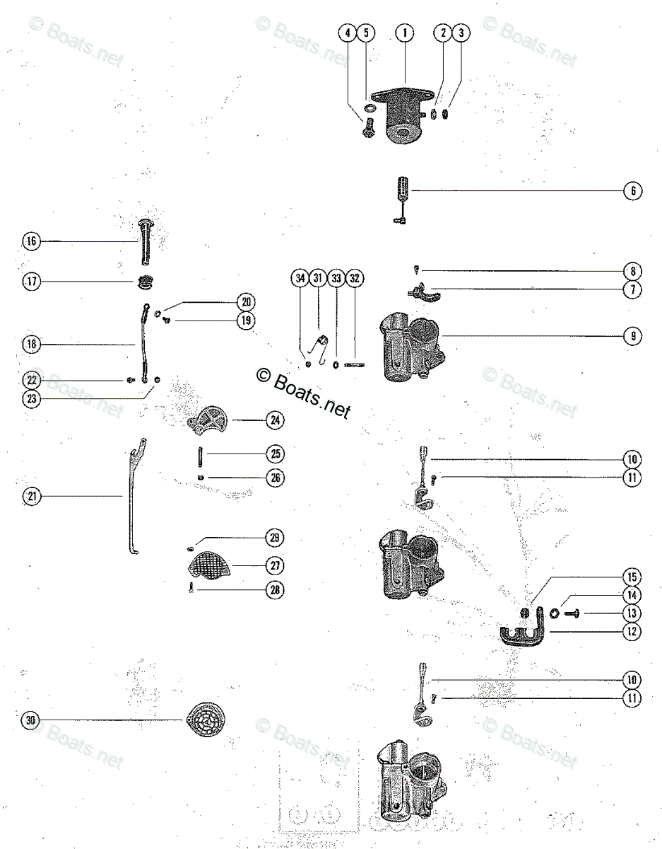 Mercury Outboard 125HP OEM Parts Diagram for Carburetor Linkage and ...