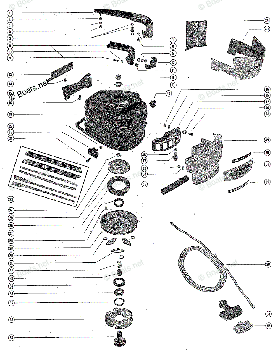 Mercury Outboard 6hp Oem Parts Diagram For Top Cowl And Starter Assembly Merc 60 3 And Merc 60