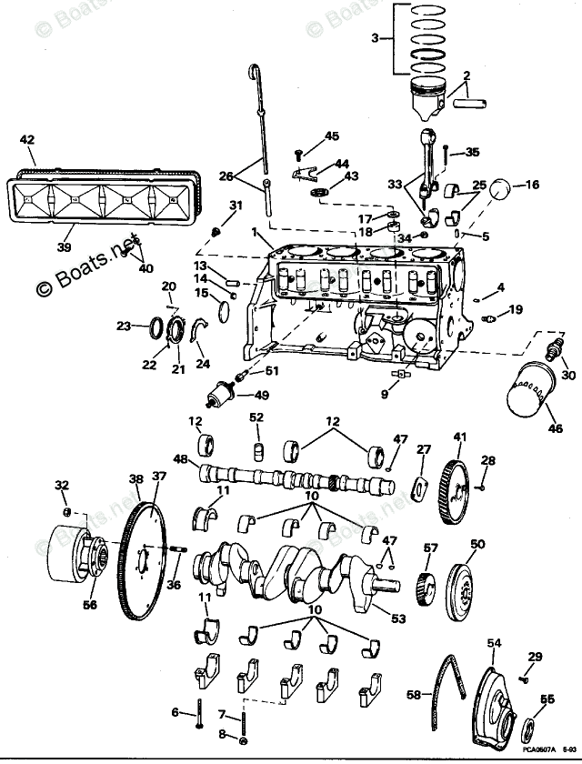 OMC Sterndrive 3.0L 181 CID Inline 4 OEM Parts Diagram for CRANKCASE ...