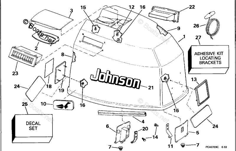 Johnson Outboard Parts by HP 88HP OEM Parts Diagram for Engine Cover
