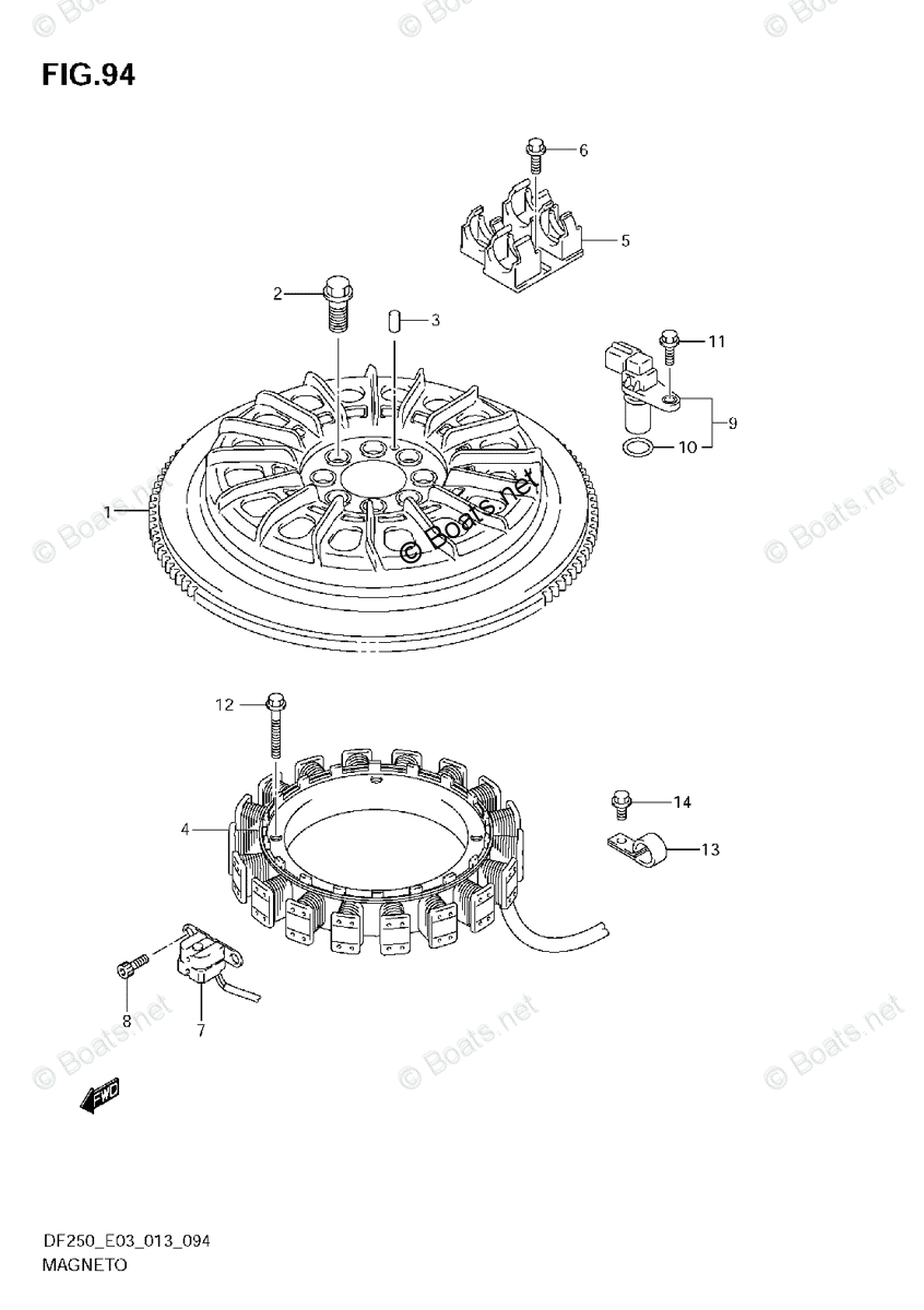 Suzuki Outboard 2013 OEM Parts Diagram for MAGNETO (DF200T) | Boats.net