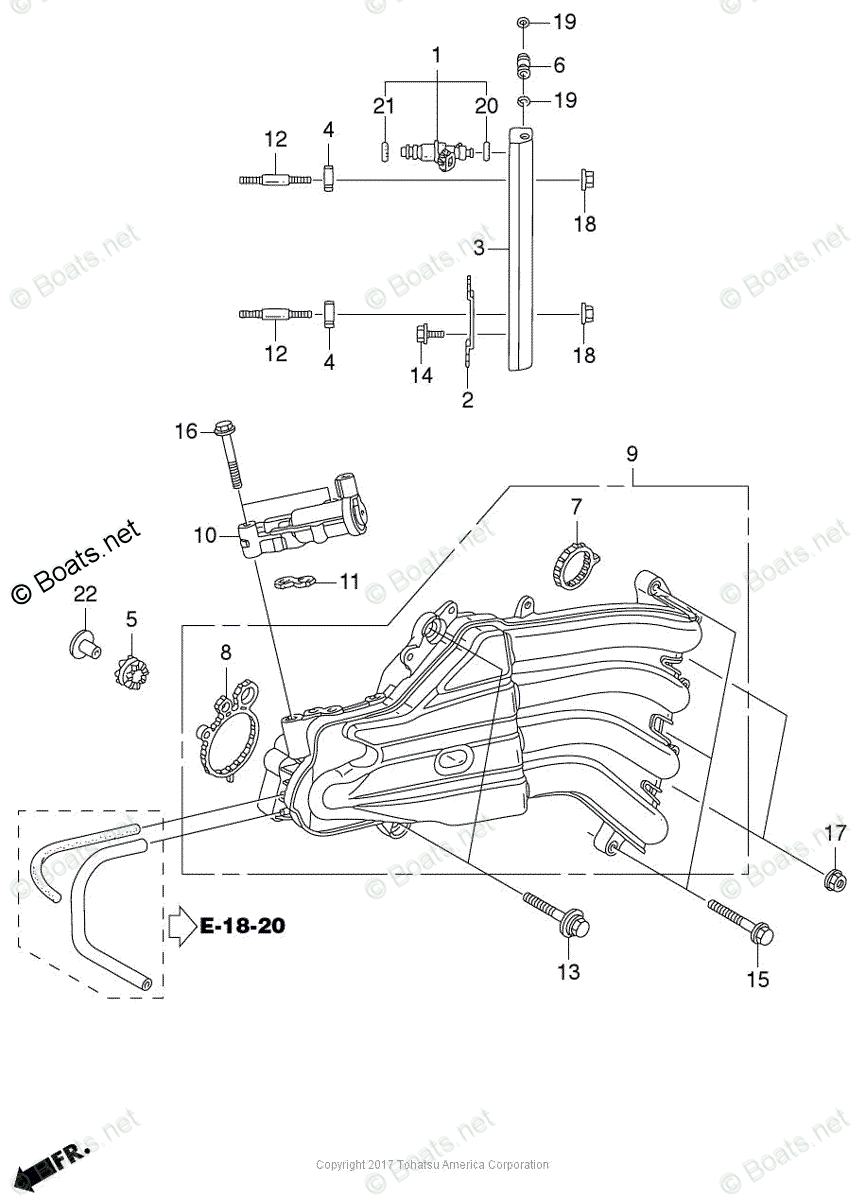 Tohatsu Outboard 2017 OEM Parts Diagram for Inlet Manifold +