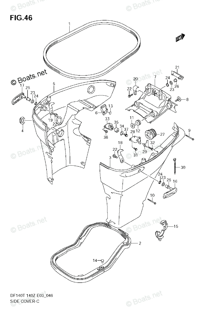 Suzuki Outboard Parts by Model DF 140 OEM Parts Diagram for Side Cover