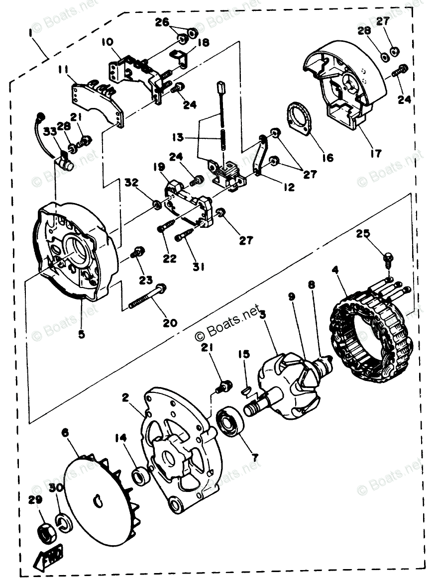 Yamaha Sterndrive 4.3L 262 CID V6 1990 OEM Parts Diagram For Alternator ...