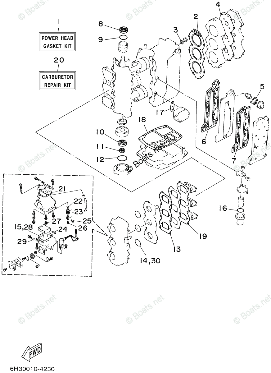 Yamaha Outboard Parts by HP 70HP OEM Parts Diagram for Repair Kit 1