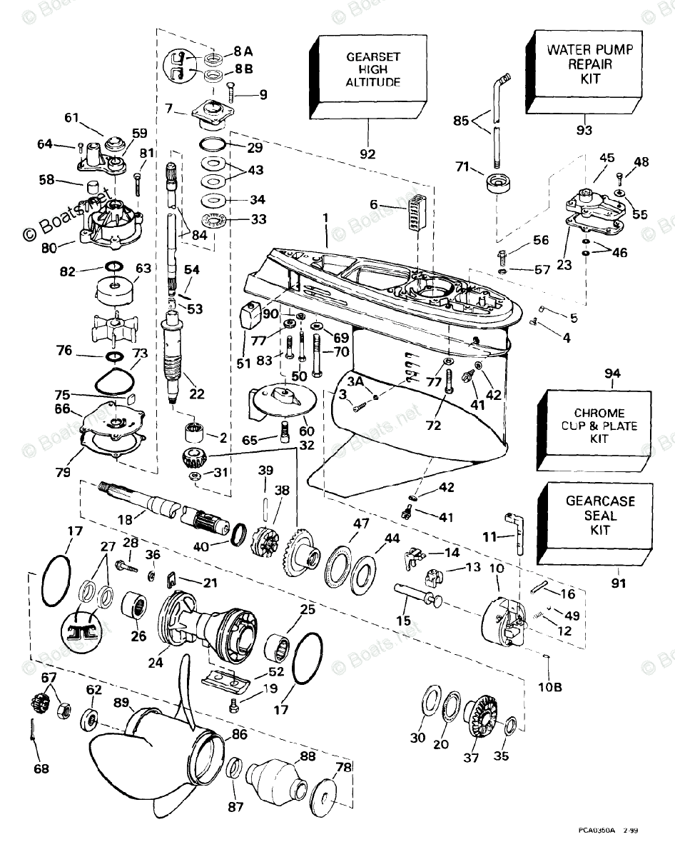 Evinrude Outboard 1999 OEM Parts Diagram for GEARCASE -- STANDARD ...