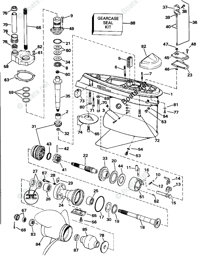 OMC Sterndrive 5.0L 305 CID V8 OEM Parts Diagram for Lower Gearcase ...