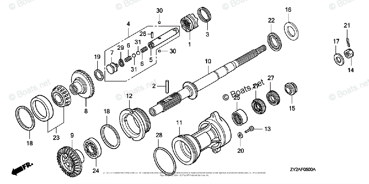 Honda Outboard 2007 And Later Oem Parts Diagram For Propeller Shaft (1 