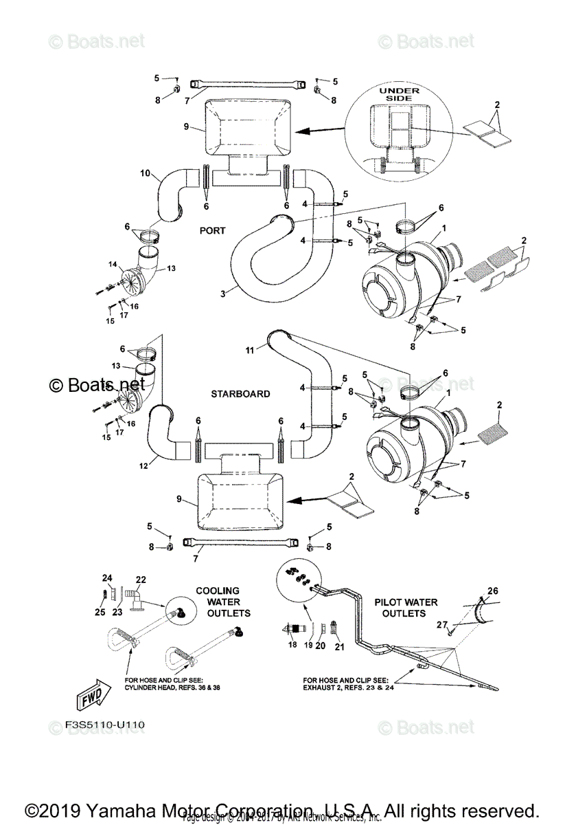 Yamaha Boats 2019 OEM Parts Diagram for Exhaust 3