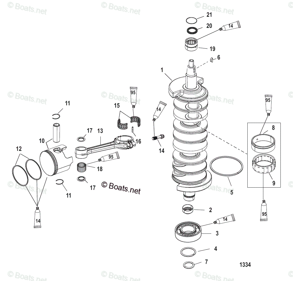 Mercury Outboard 250HP OEM Parts Diagram For Crankshaft, Pistons And Connecting Rods, 200/225 ...