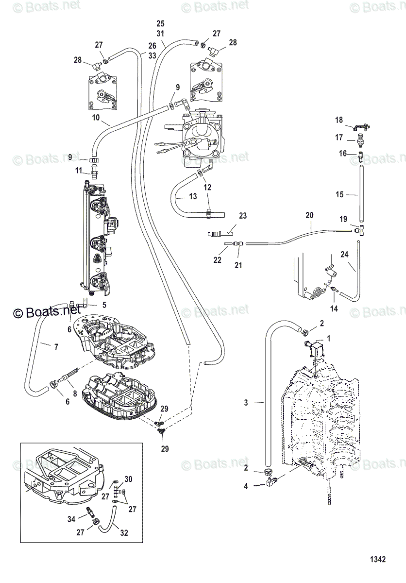 Mercury Outboard 135HP OEM Parts Diagram for Water Hoses