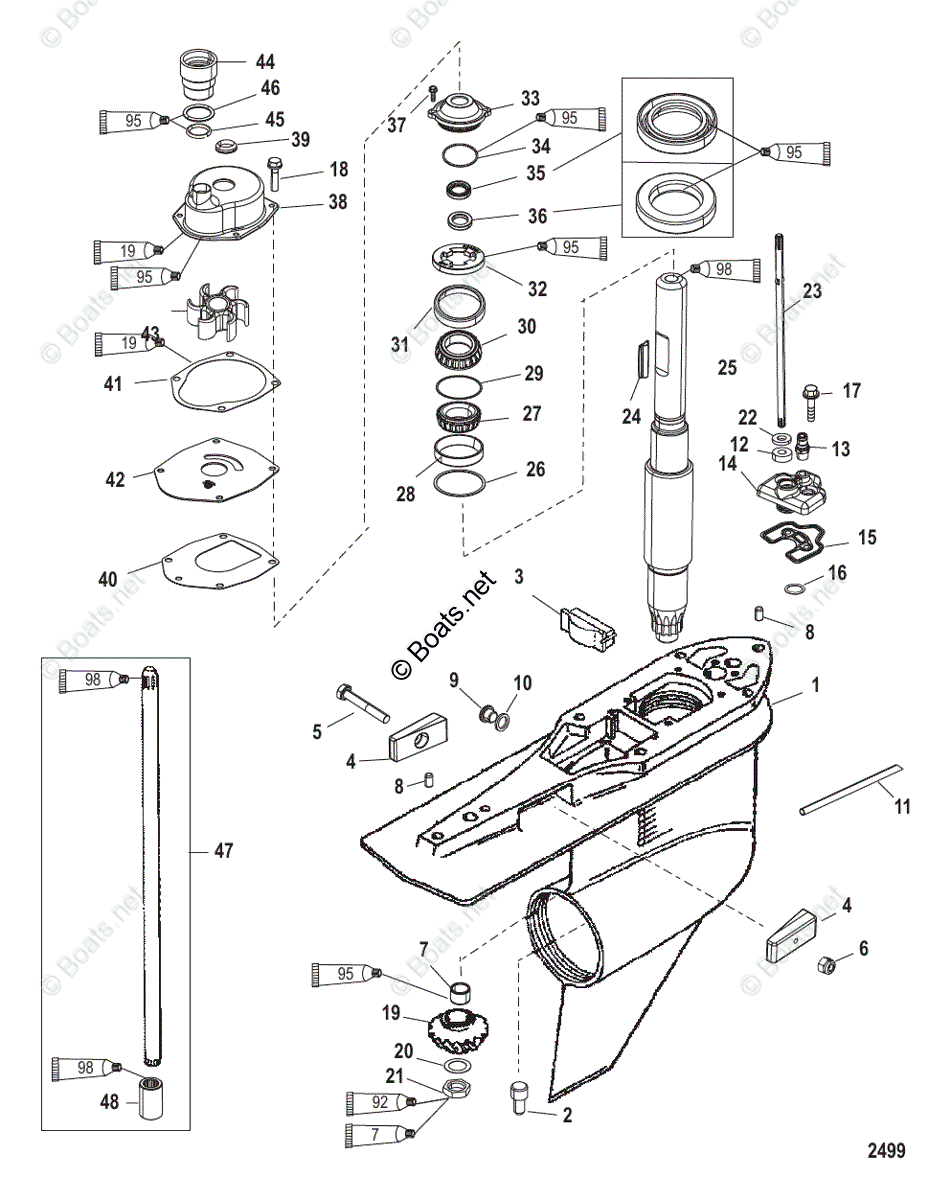 Mercury Outboard 250HP OEM Parts Diagram for Gear Housing(Driveshaft ...