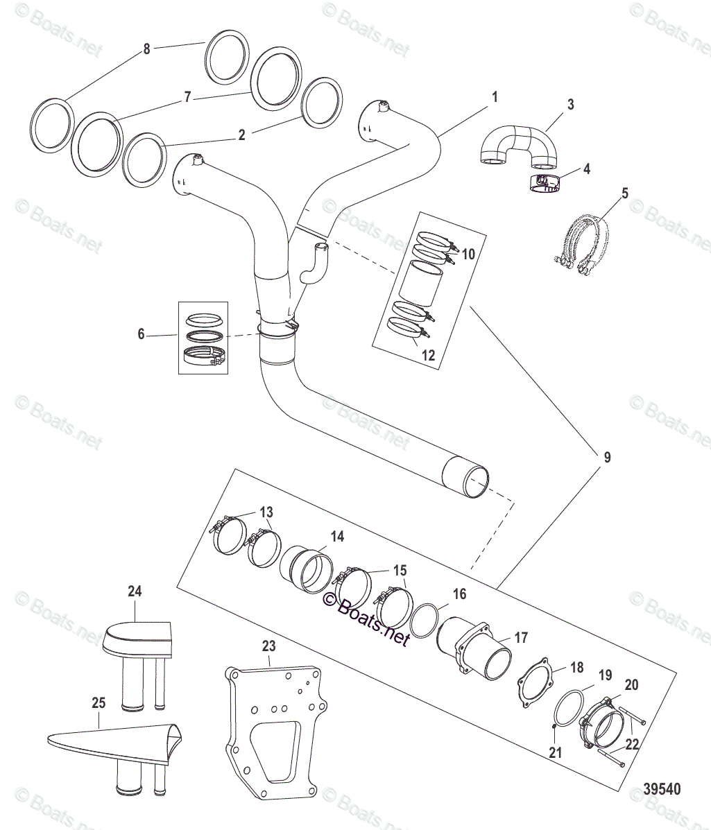 Mercruiser Sterndrive Exhaust & Cooling Kits OEM Parts Diagram for X