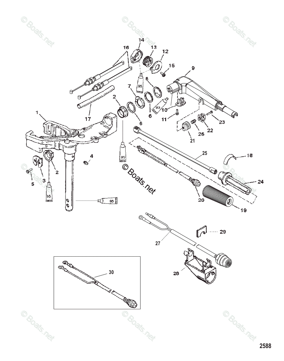 Mercury Outboard 9.9HP OEM Parts Diagram for Swivel Head and Steering