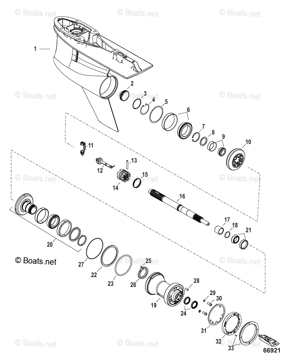 Mercury Outboard 300HP OEM Parts Diagram for Gear Housing,, Prop Shaft ...