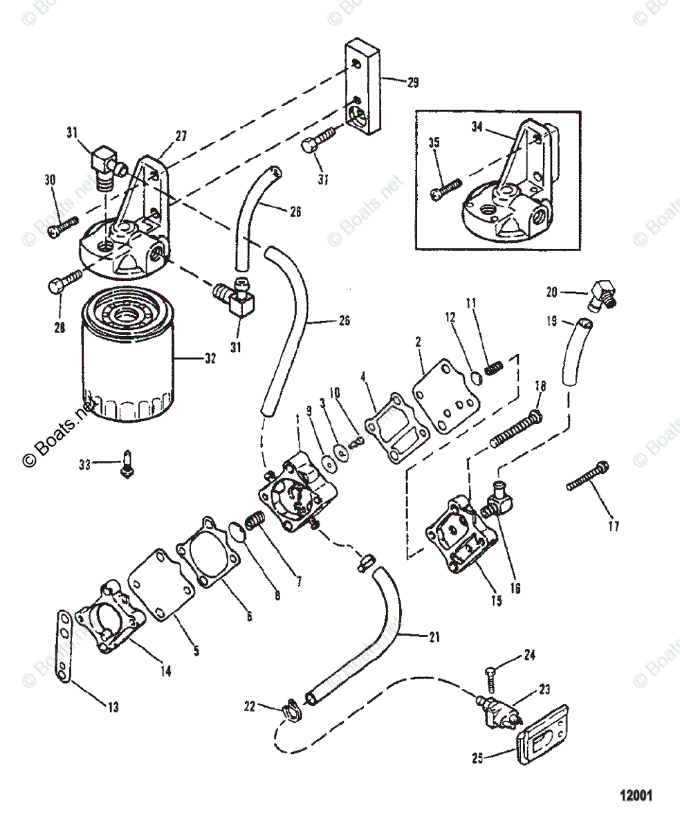 Mercury Outboard Hp Oem Parts Diagram For Fuel Pump And Fuel Filter