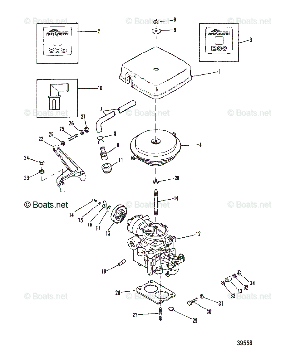 Mercruiser Sterndrive Gas Engines OEM Parts Diagram for CARBURETOR AND ...