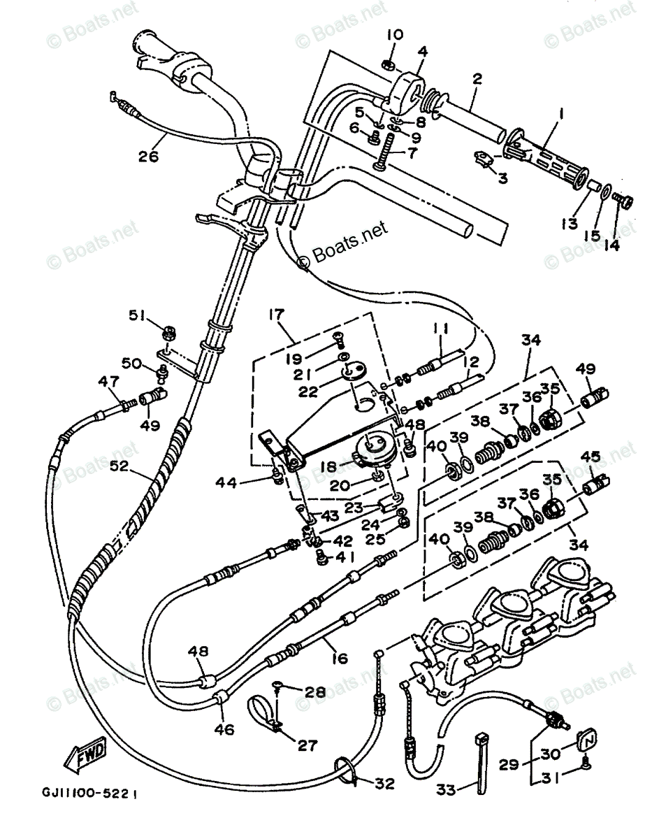 Yamaha Waverunner 1995 OEM Parts Diagram for CONTROL CABLE | Boats.net