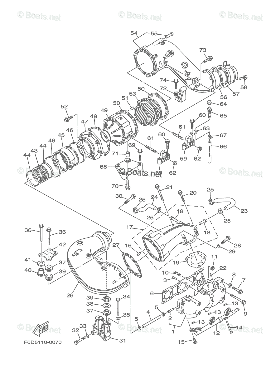 Yamaha Waverunner 2000 OEM Parts Diagram for Exhaust 1