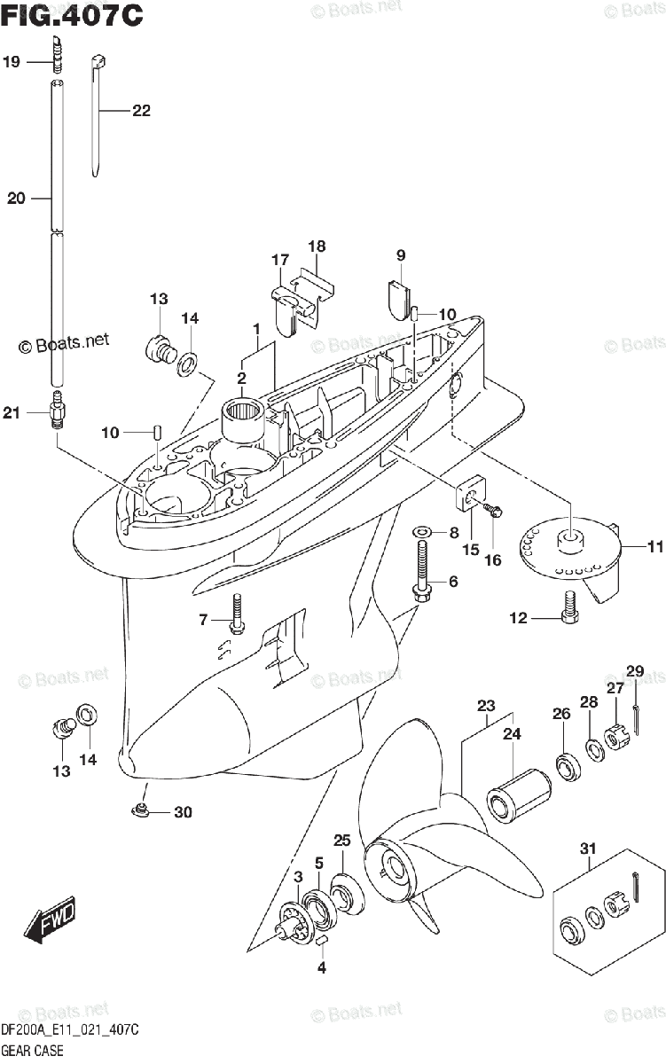 Suzuki Outboard 2021 OEM Parts Diagram for GEAR CASE (DF200AZ (E01 E11 ...