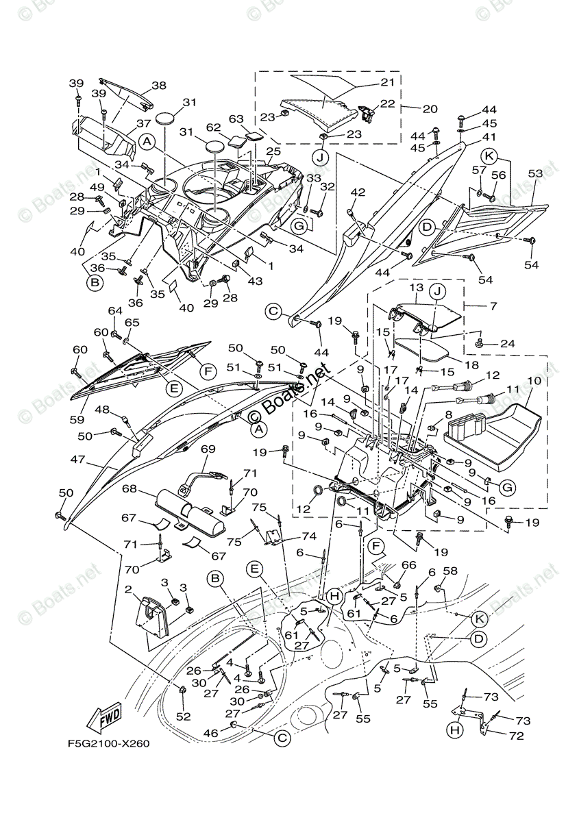 ayuページ Yamaha Waverunner 2022 OEM Parts Diagram for Engine Hatch 1