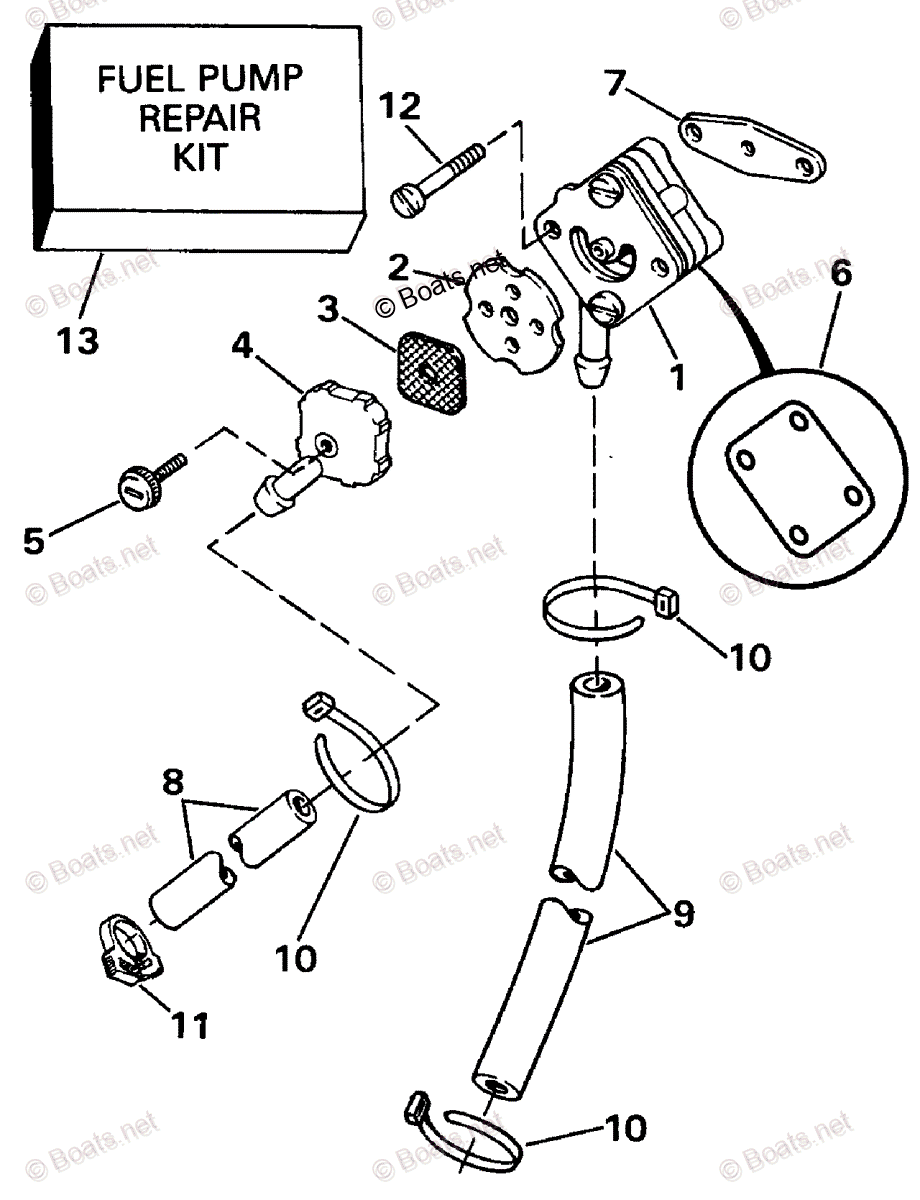 Johnson Outboard 1990 OEM Parts Diagram for Fuel Pump - Rope Start