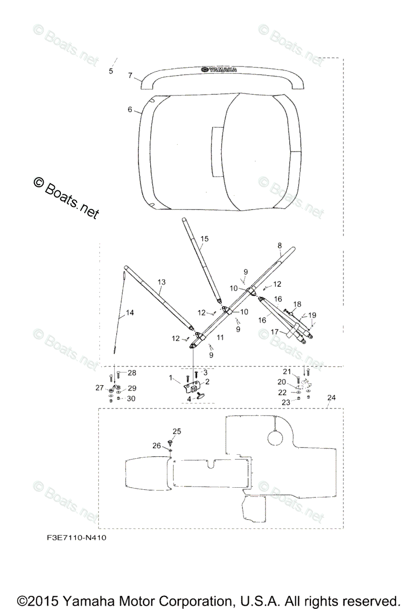 Yamaha Boats 2016 OEM Parts Diagram for Bimini Top Carpet