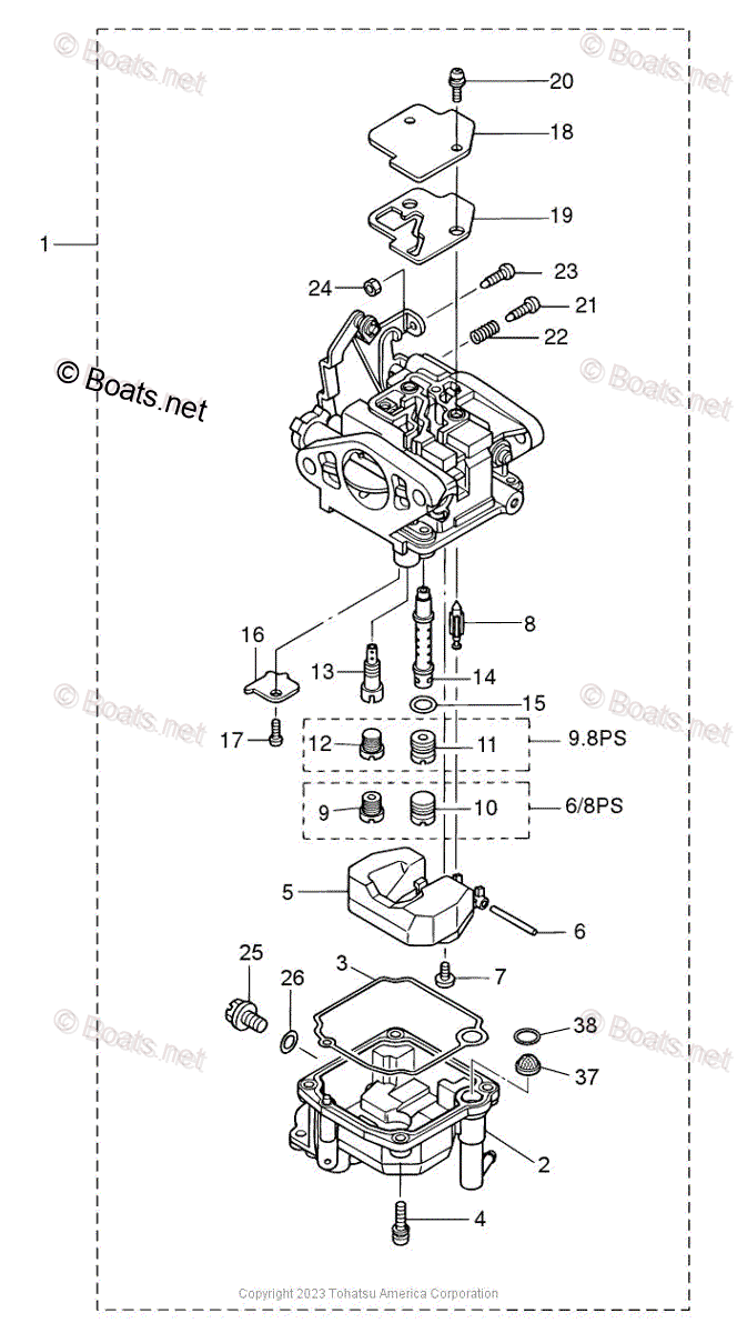 bobカート Tohatsu Outboard 2023 OEM Parts Diagram for CARBURETOR