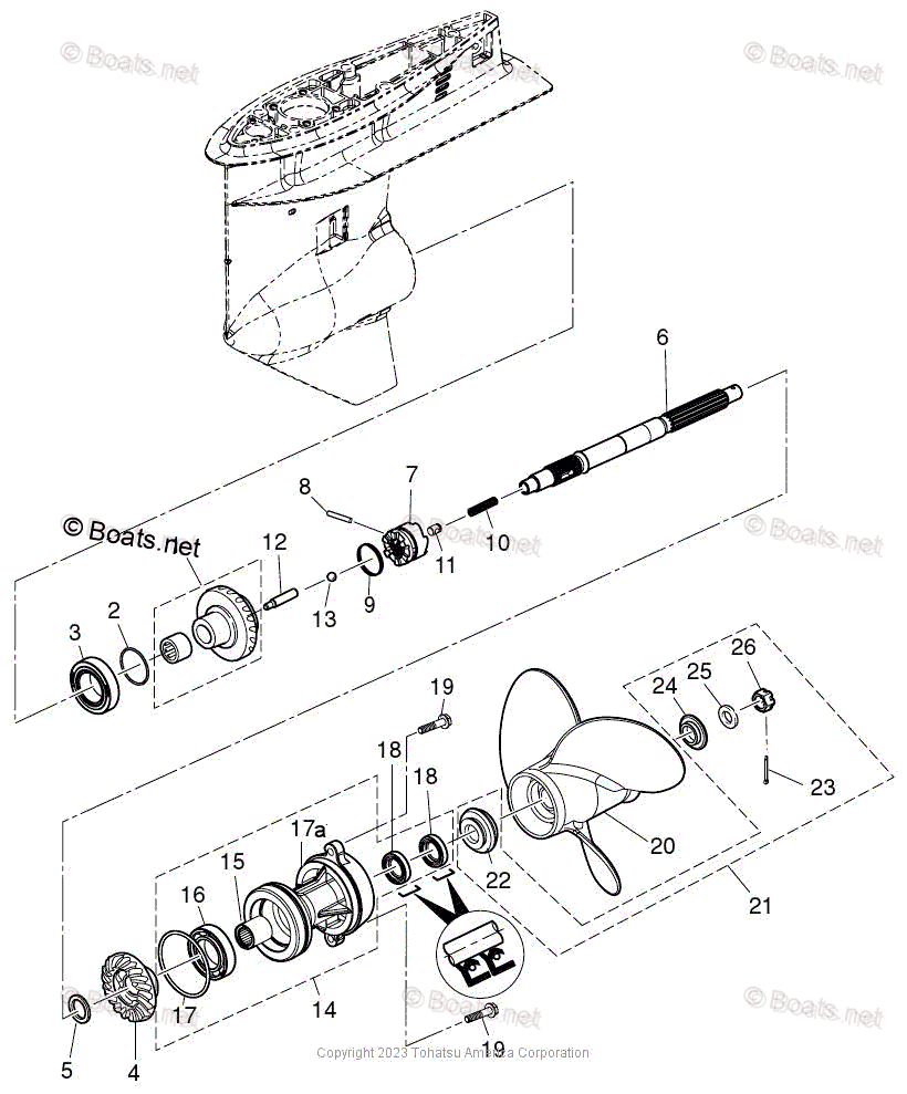 Tohatsu Outboard 2023 OEM Parts Diagram for GEAR CASE PROPELLER SHAFT ...