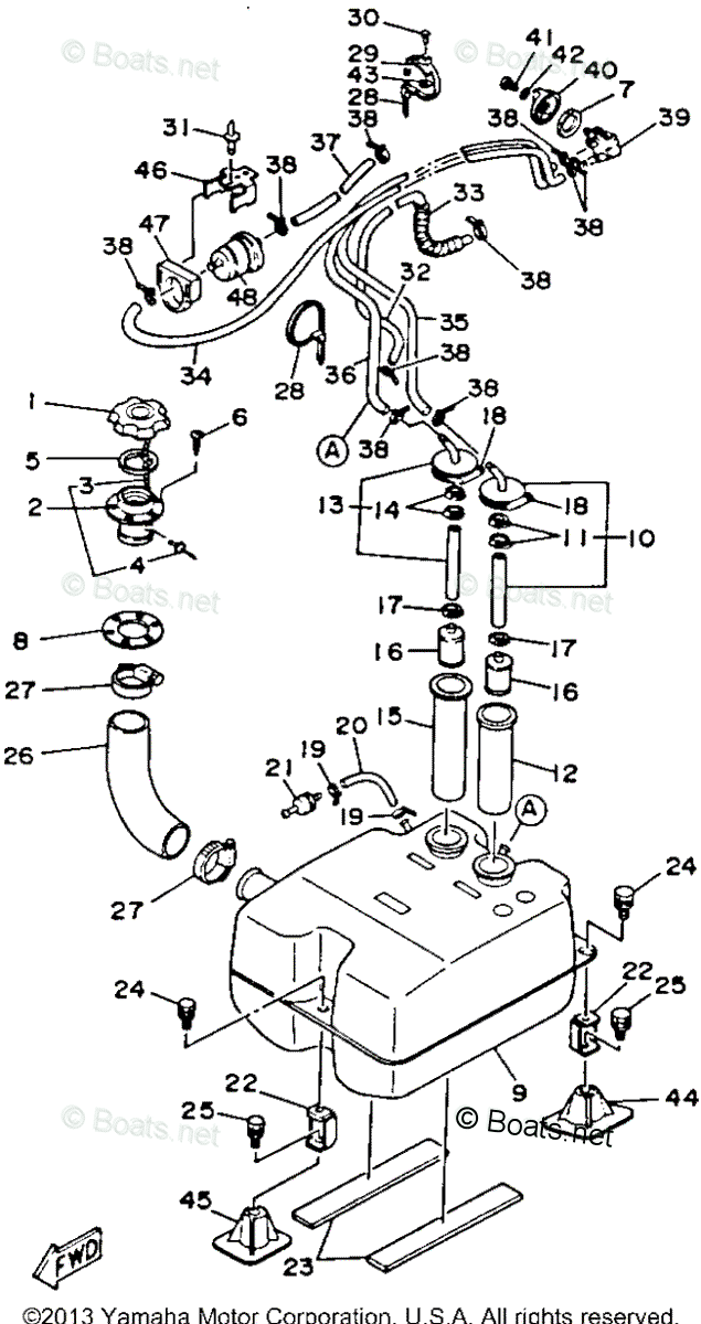 Yamaha Waverunner Parts 1992 OEM Parts Diagram for FUEL TANK