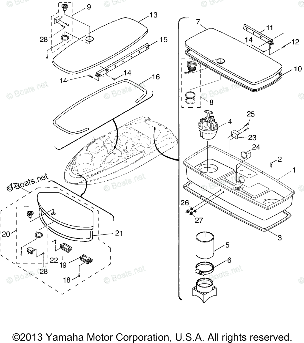 Yamaha Boats 2000 OEM Parts Diagram for Deck Hatch 2