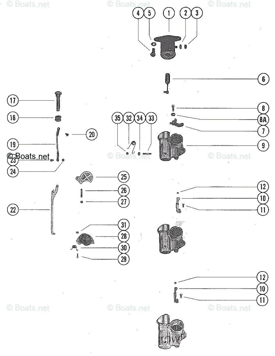 Mercury Outboard 140HP OEM Parts Diagram for Carburetor Linkage and ...