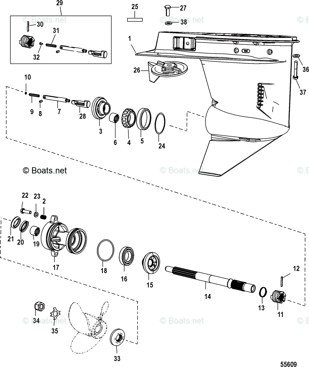 Mercury Outboard 40HP OEM Parts Diagram for Gear Housing, Propeller