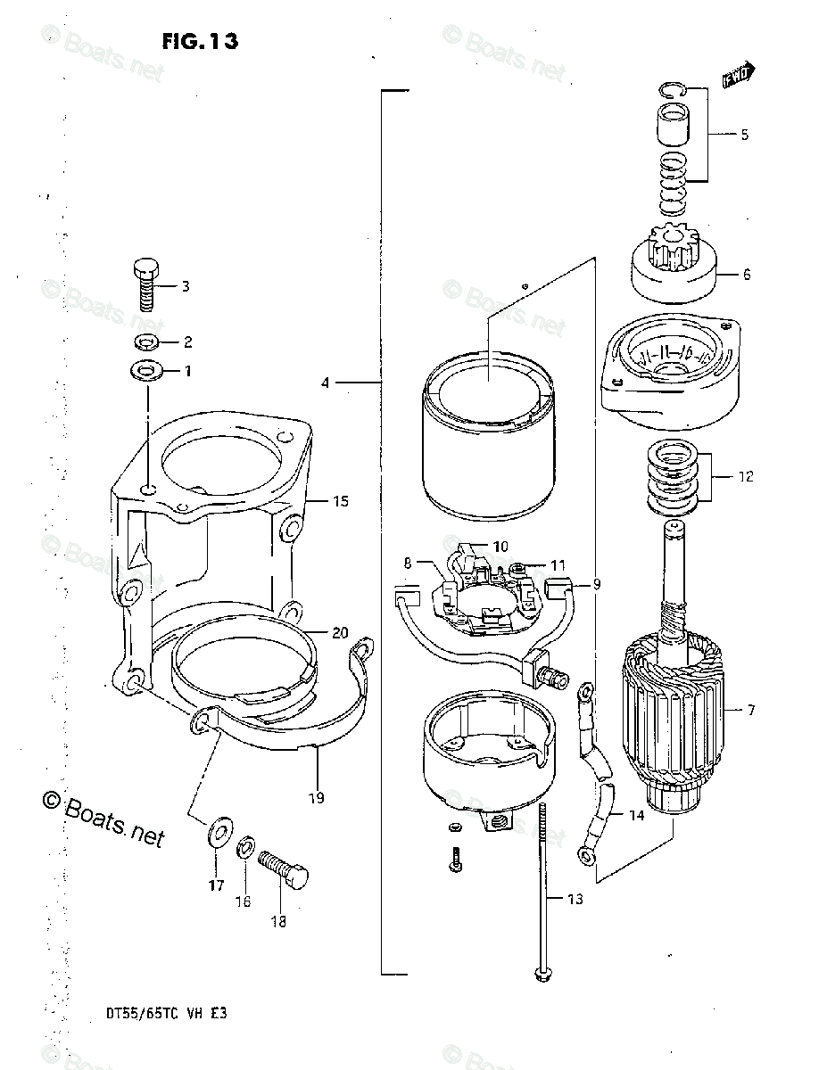 Suzuki Outboard Parts by Year 1987 OEM Parts Diagram for STARTING MOTOR