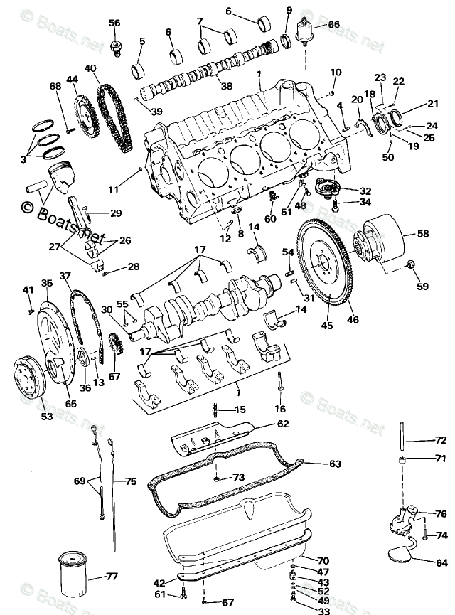 OMC Sterndrive 5.70L 350 CID V8 OEM Parts Diagram for CRANKCASE | Boats.net