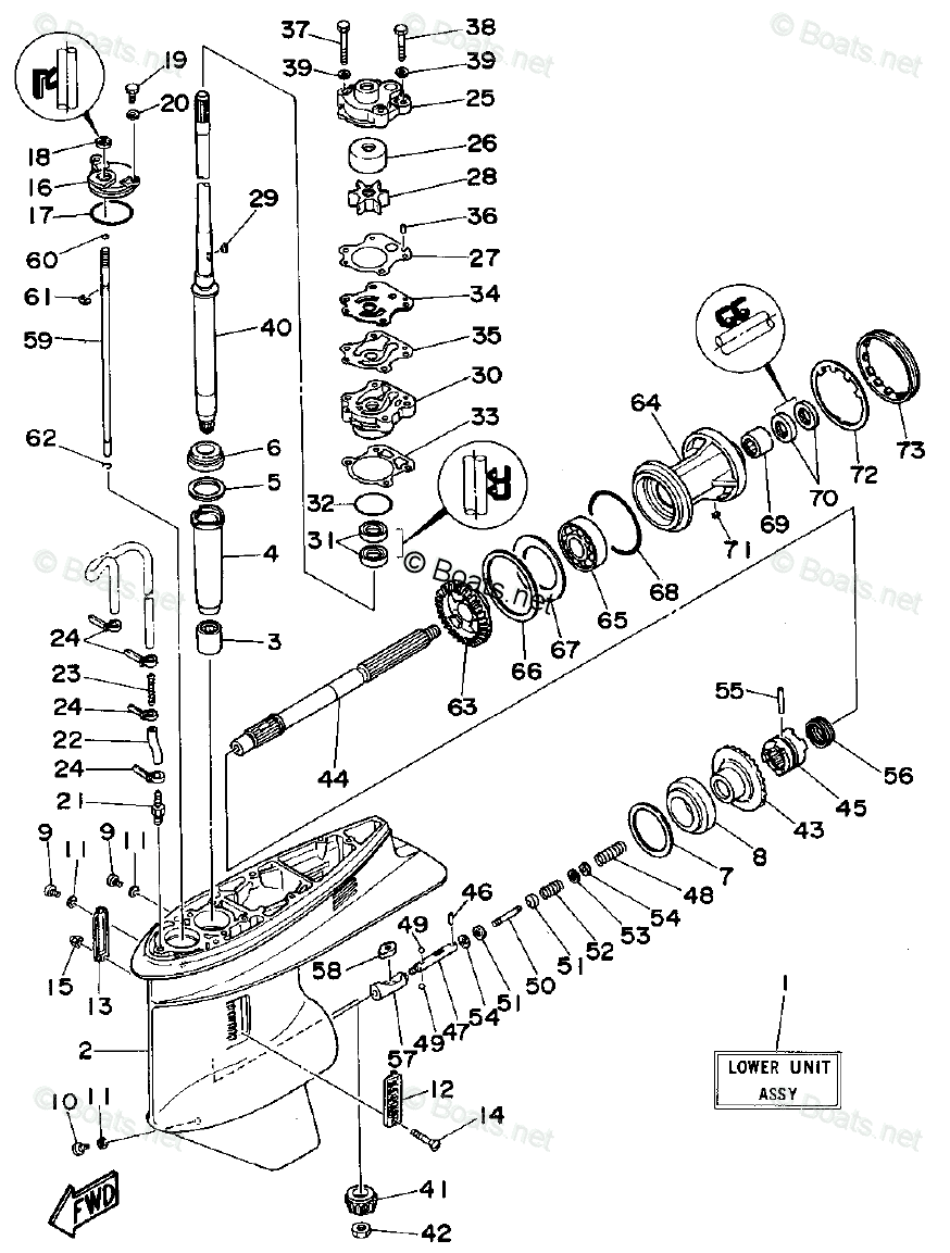 Yamaha Outboard Parts by HP 70HP OEM Parts Diagram for Lower Casing ...