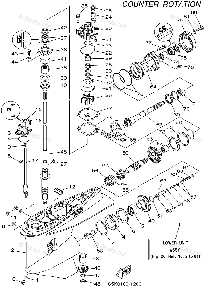 Yamaha Outboard Parts by HP 250HP OEM Parts Diagram for Lower Casing