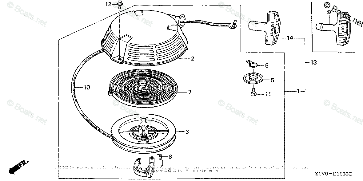 Honda Small Engine Parts GXV160 OEM Parts Diagram for Recoil Starter (1