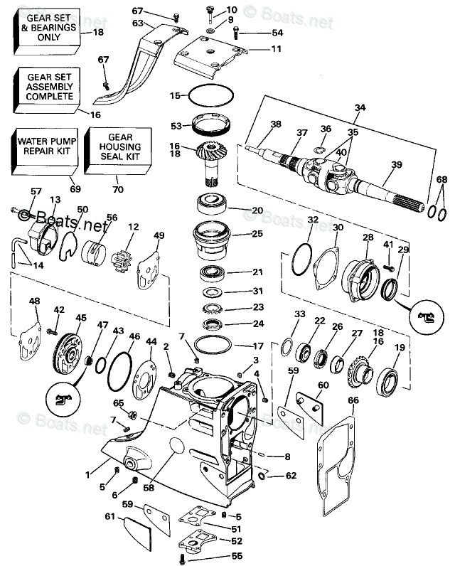 OMC Sterndrive 2.30L 140 CID Inline 4 OEM Parts Diagram for Upper Gear ...